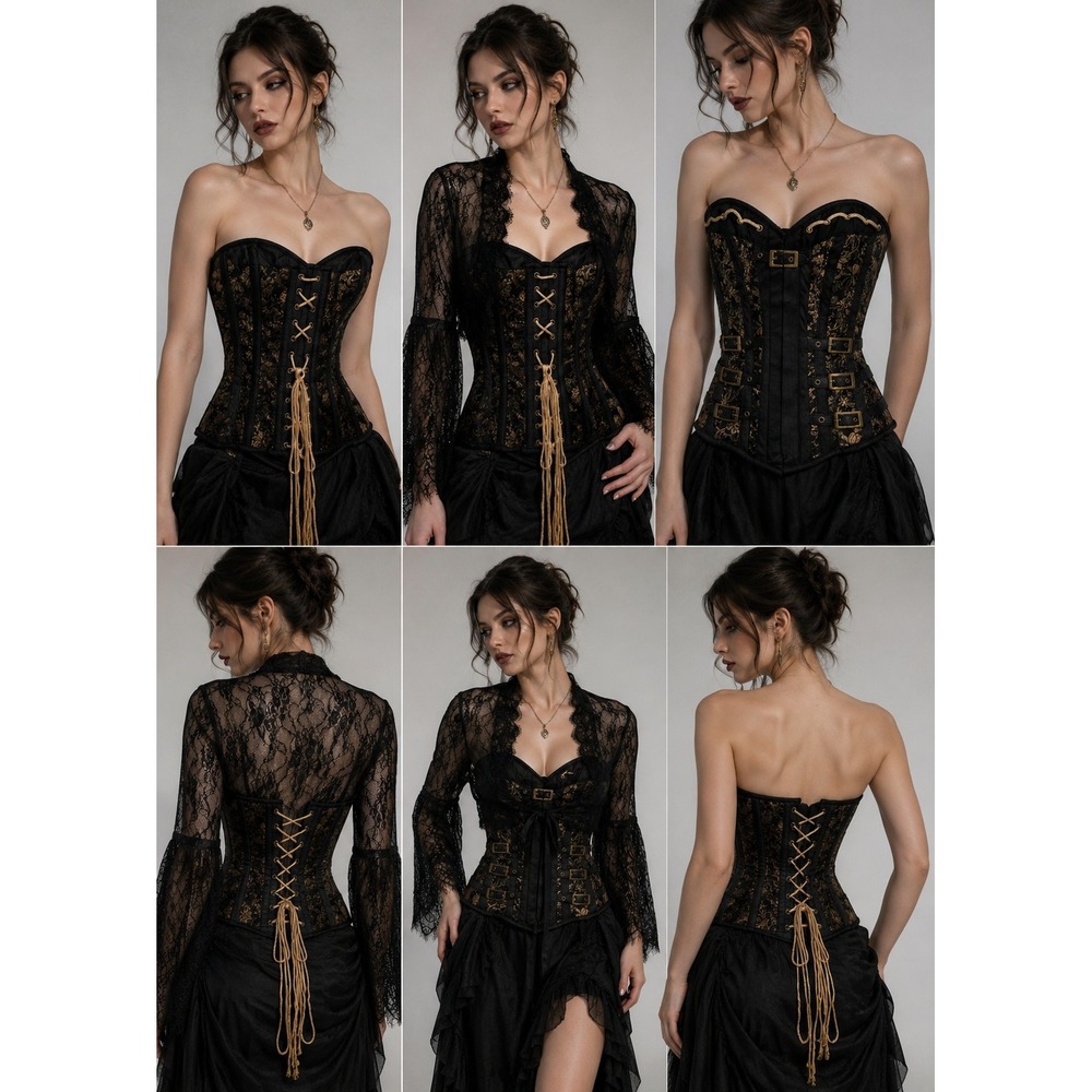 NWT Corset Story Steampunk Gothic Brocade Steel Boned Corset &Lace Bolero Set 26